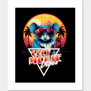 Retro Wave Grey Mouse Vibes Posters and Art